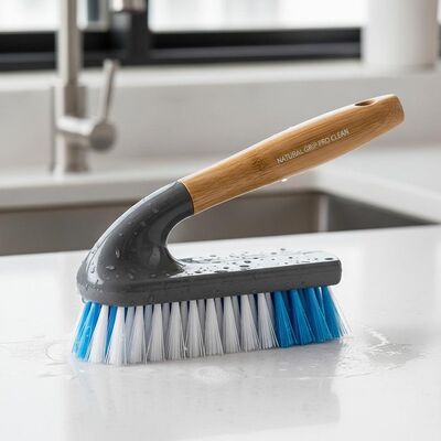 Natural Handle Synthetic Filament Cleaning Brush Utilizing Wood and Plastic Materials Designed for Cleaning Performance in Settings